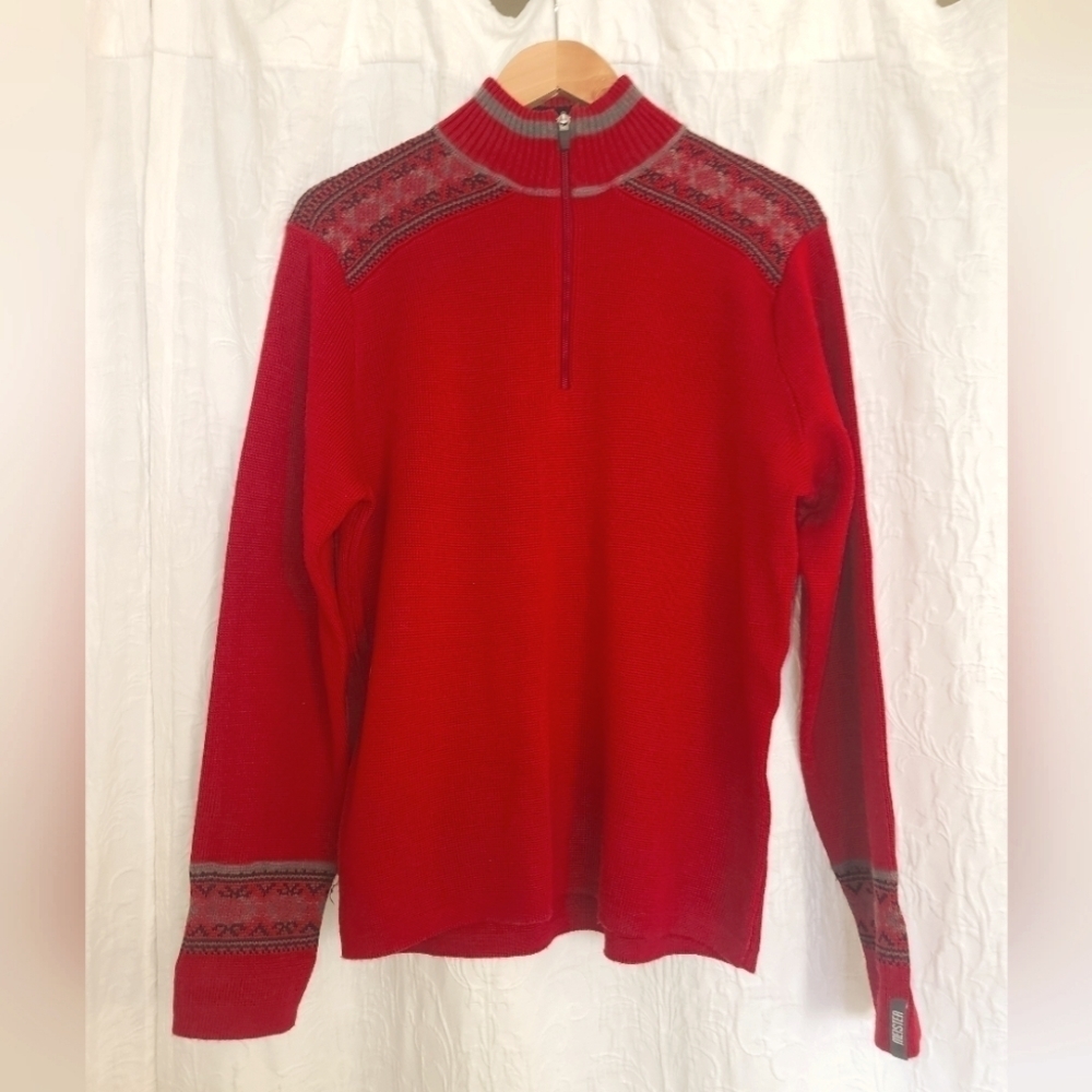 David Meister Wool Sweater Men Red Fair Isle Outdoor Winter